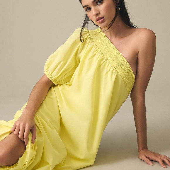 Anthropologie Maeve One shoulder dress yellow 2 X new without tags - Picture 2 of 5